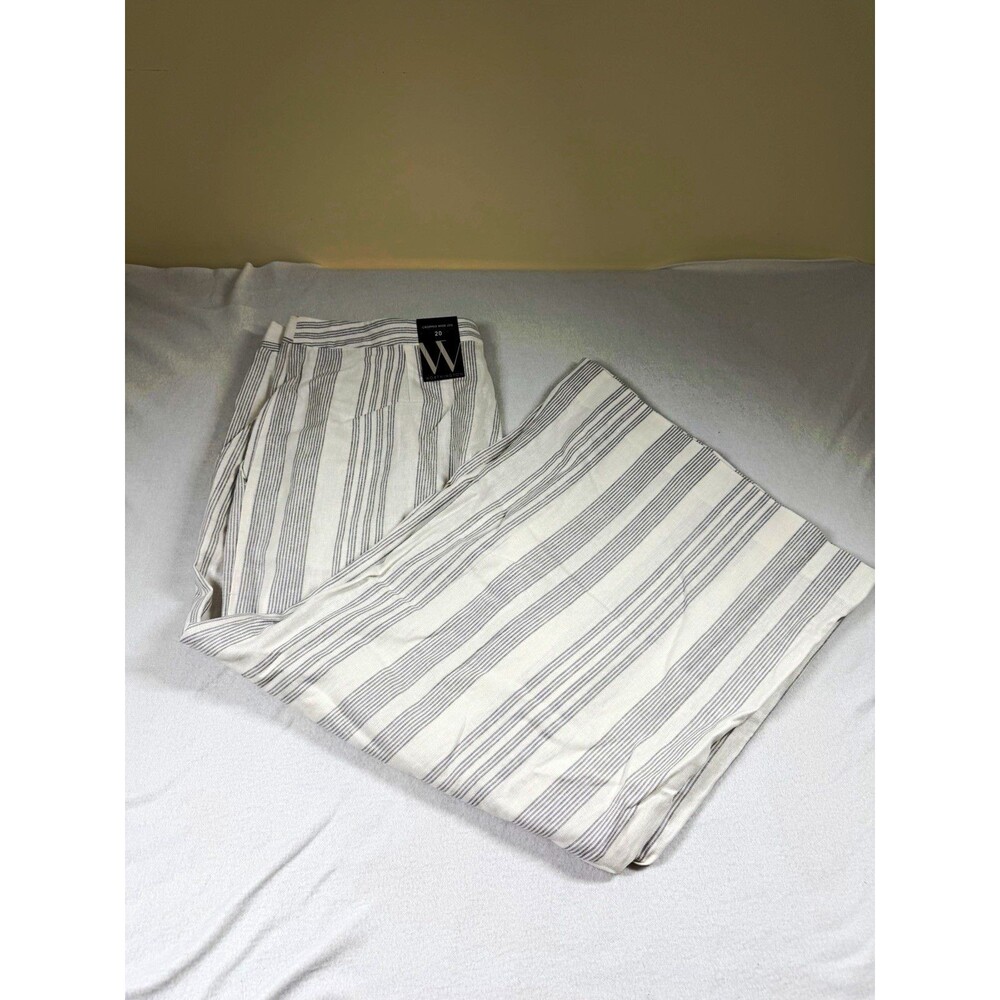 Worthington Womens Cropped Wide Leg Pants White Gray Striped Pockets $60 NEW 491